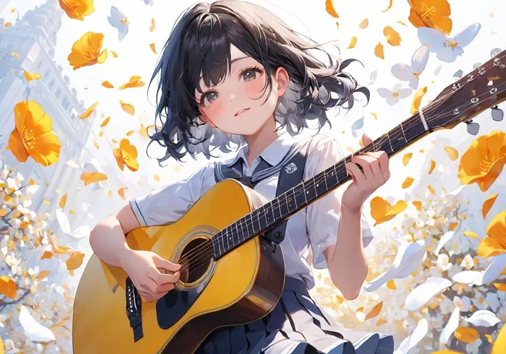 extremely detailed CG unity 8k wallpaper, highest quality, ultra-detailed, perfect illumination, accurate shadowing, one vibrant and lively,(white background)
close up, masterpiece, best quality,a black-hairdo girl a pretty girl School uniform Guitar Performance
petals, illustration, top quality, ultra-detailed