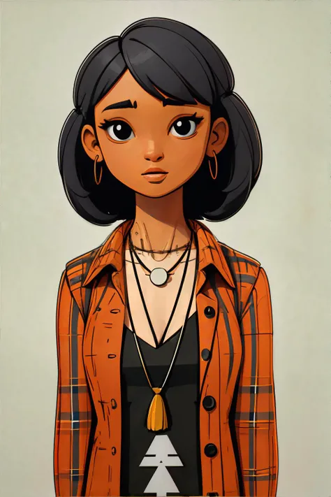<lora:minimalflatillustration-sd_mai:0.7>, sd mai, flat illustration, woman wearing tartan pattern asymmetrical shirt, collar necklace || <lora:minimalflatillustration-sd_mai:0.3>, sd mai, flat illustration, masterpiece, 8k, high resolution, shallow depth of field, sharp focus