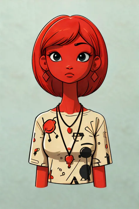 <lora:minimalflatillustration-sd_mai:0.7>, sd mai, flat illustration, woman wearing geometric pattern short-sleeve shirt, ruby necklace || <lora:minimalflatillustration-sd_mai:0.3>, sd mai, flat illustration, masterpiece, 8k, high resolution, shallow depth of field, sharp focus