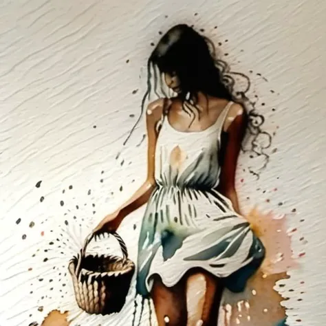 A young woman stands contemplatively in front of a storefront, pondering her choices. She wears a light sundress, and at her feet, a small basket awaits to be filled. Capture the moment of decision, the softness of the fabric, and evoke the anticipation of the purchase with subtle details<lora:Milo_Manara_Style_Concept:1> <lora:linquivera:0.8> linquivera, liiv1 <lora:SDXLInkStains:1> Inkstains <lora:NicolaSamori:0.8> <lora:EnvyStylizedXL02:0.8>