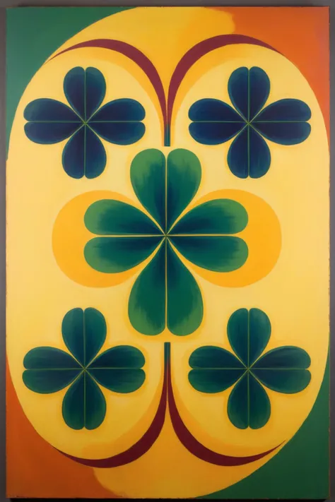 le parc,<lora:LeParc_AI_LoRA_XL_v2.1-000020:1>,d3qck artstyle,<lora:d3qck_artstyle:0.65>,
A decorative painting consisting of an abstract pattern formed by a four-leaf clover and repeated in a combination,