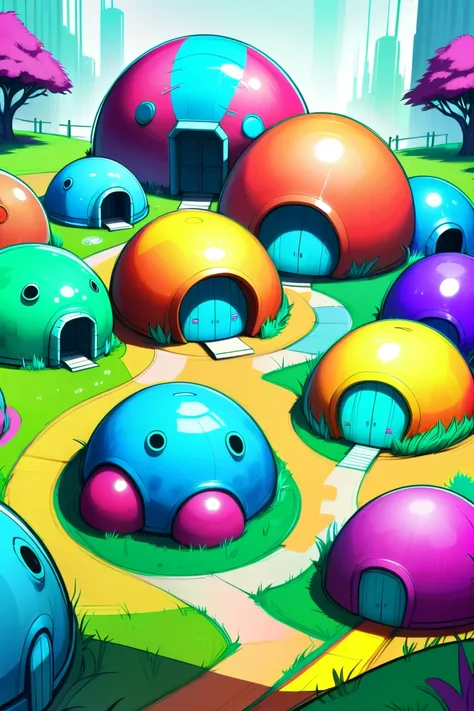 cheerful colors,silly,Artificial Recreation Biodomes<lora:EnvyStylizedXL02:1.2>