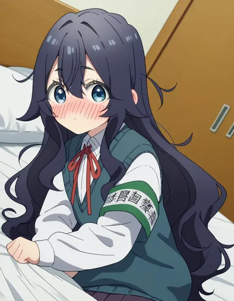 score_9, score_8_up, score_7_up, source_anime,
shizukayoshimoto, <lora:shizuka-yoshimoto-s1-ponyxl-lora-nochekaiser:1>,
shizuka yoshimoto, long hair, bangs, blue eyes, black hair, hair between eyes, wavy hair,
skirt, shirt, ribbon, school uniform, white shirt, pleated skirt, red ribbon, neck ribbon, armband, sweater vest,
indoors, bed, bed room, on side, blush, drunk,
looking at viewer, cowboy shot, dutch angle, solo,