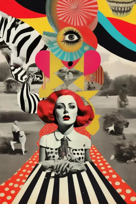 <lora:Surreal Collage:1>Surreal Collage - High contrast Freak Show Bright Colors surreal collage