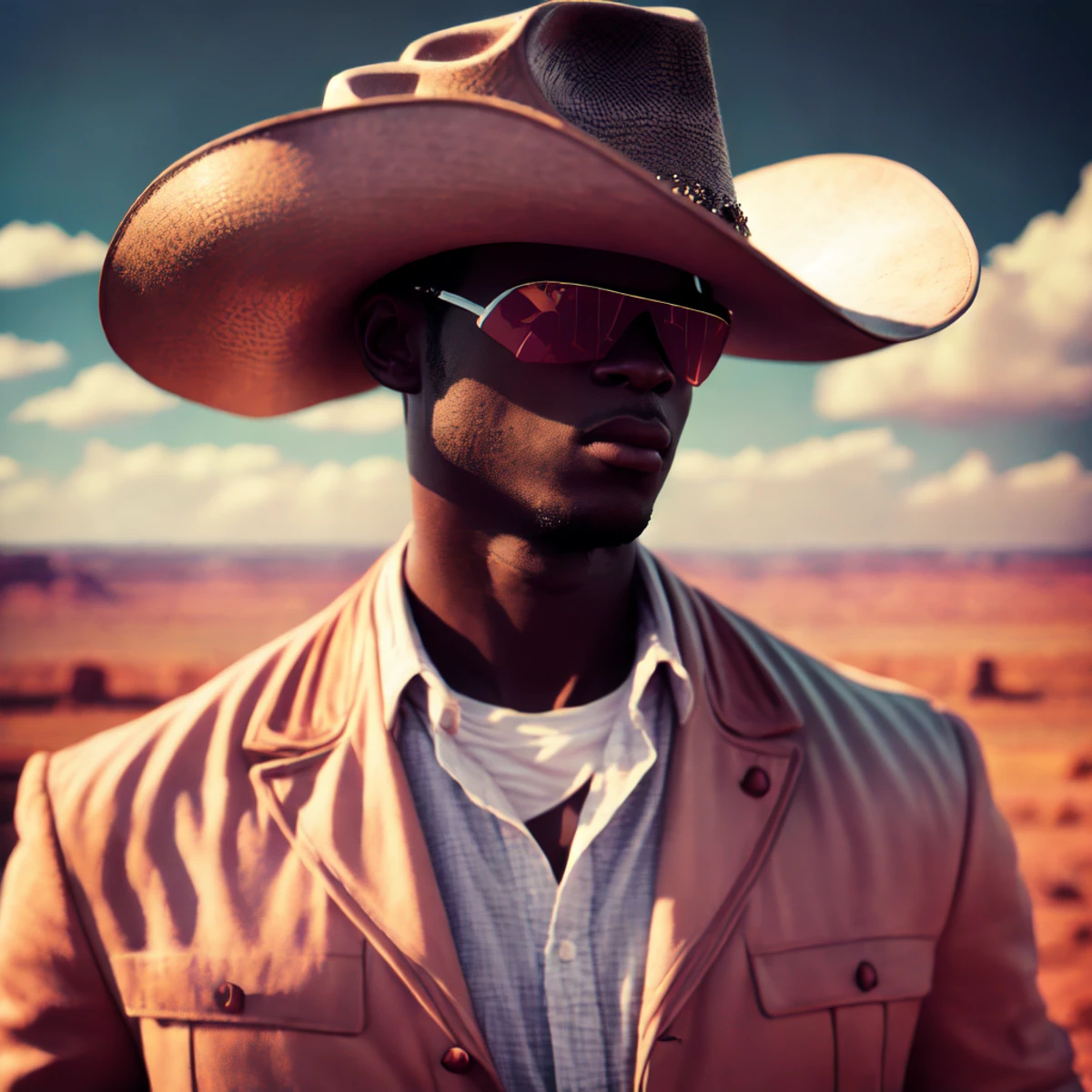 photo, a collage of a man wearing a cowboy hat (collage:1) (renderzoov21:1) <lora:surrealCollageLora_v10:1>