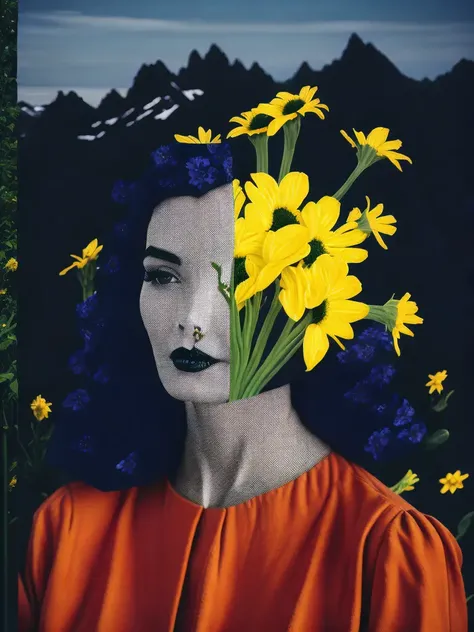 <lora:Collage:1>collage of a woman with flowers in her hair