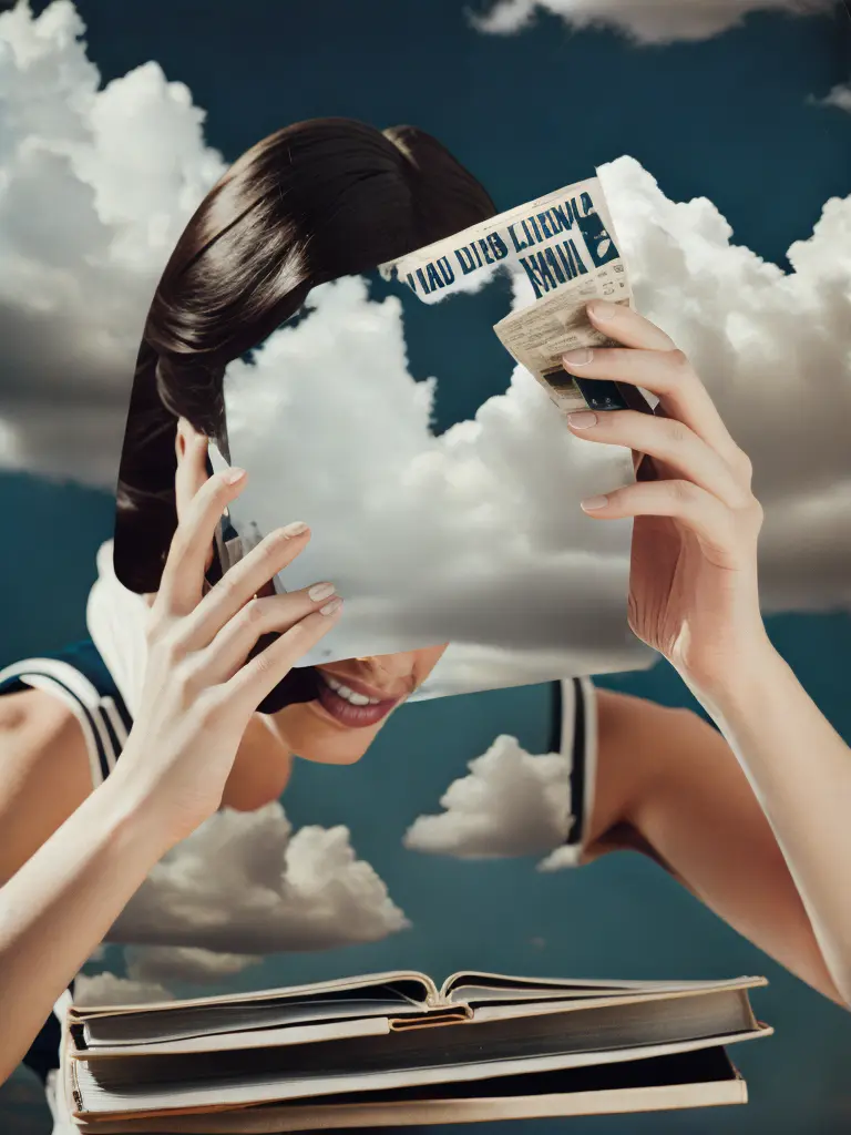 <lora:Collage:1>collage a person holding a book in front of their face