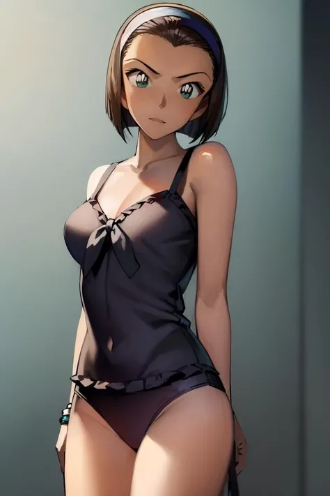 ((masterpiece)), (8k, high_resolution), (distinct_image),((1girl, solo)), (best quality), (meitantei conan \(style\), detecive conan \(style\), meitantei conan), solo, beautiful eyes and detailed face, (cowboy shot) ,((1girl, solo)), (cowboy shot), ((short hair, hair band, forehead)), (school unifrom), <lora:sonoko-22:1>,