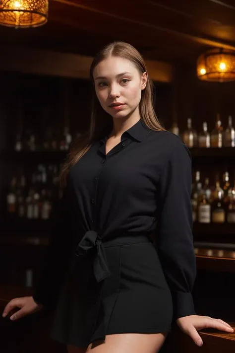 DEN_miyu_kiyohara,
(working in a dark atmospheric bar, working behind the bar, pulling pints, bar, dark wood bar, atmospheric, wearing a shirt and tie and skirt:1.2),
bokeh, f1.4, 40mm, photorealistic, raw, 8k, textured skin, skin pores, intricate details <lora:epi_noiseoffset2:1>, epiCRealism <lora:ClothingAdjuster3:-1>