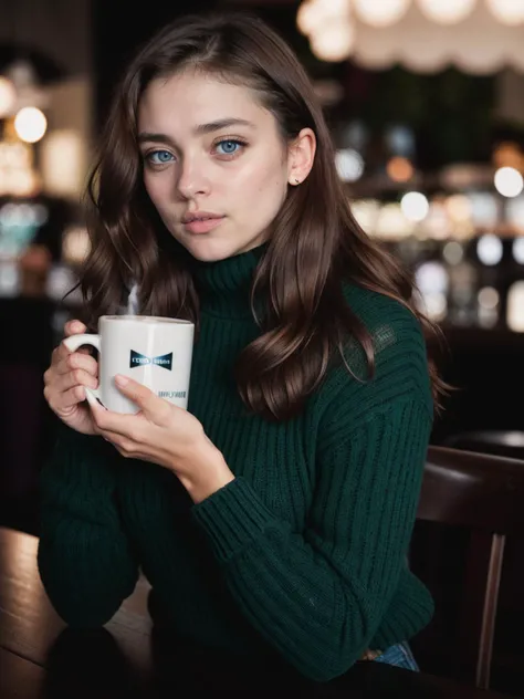 RAW photo, tv_Erica_Madsen_MXAI, , wearing a cozy knitted sweater, sitting in a café, holding a steaming mug with both hands, happy expression, , detailed high contrast background, bright vivid high contrast colours,, (((Ultra-HD-details, Ultra-HD-detailed, Ultra-HD-realistic, Ultra-HD-photo-same-realistic-quality-details))), 8k uhd, dslr, soft lighting, high quality, film grain, Fujifilm XT3