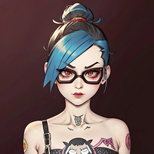 evang, Punk rock female Frankenstein with neck tattoos, extremely detailed, Artstation
