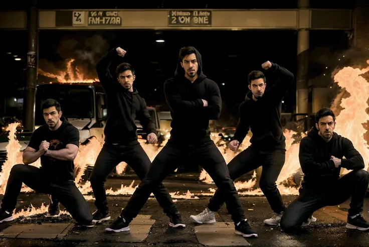 clenched fists, Combat stance, dominick_wissel, (angry determined face:1.2), plain black hoodie, black jeans, anarchist, riot, burning car, streets, fire, streets,
Outdoors, night sky, cinematic,
<lora:domenick_wissel-27:0.8>
