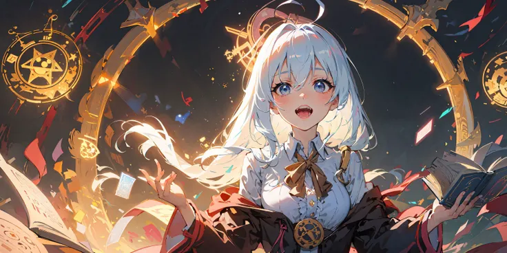 (masterpiece:1.2), best quality,PIXIV, Magic Circle,
,book,glowing,