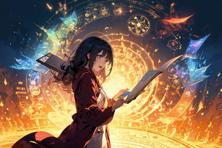 (masterpiece:1.2), best quality,PIXIV, Magic Circle,
,book,glowing,