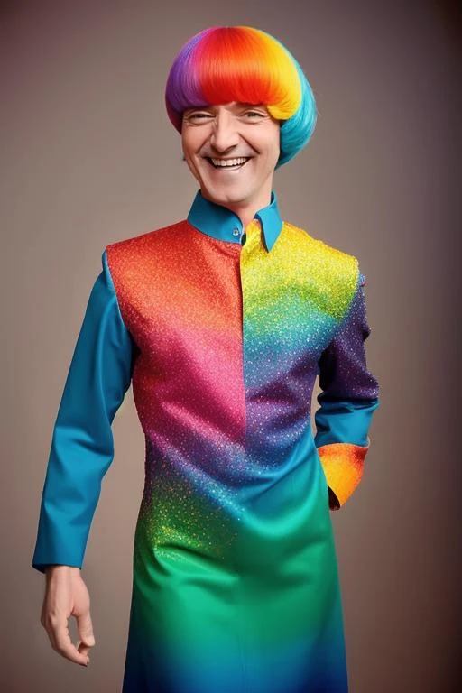 analog style, modelshoot style, photo of sks man smiling by Flora Borsi in full body shot with a flower dress, style by Flora Borsi, bold, bright colours, rainbow Mohawk haircut, ((Flora Borsi)) <lyco:locon_perfecteyes_v1_from_v1_64_32:0.85> <lora:carlitos:1>