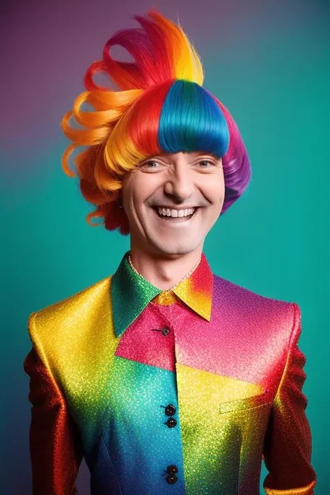 analog style, modelshoot style, photo of sks man smiling by Flora Borsi in full body shot with a flower dress, style by Flora Borsi, bold, bright colours, rainbow Mohawk haircut, ((Flora Borsi)) <lyco:locon_perfecteyes_v1_from_v1_64_32:0.85> <lora:carlitos:1>