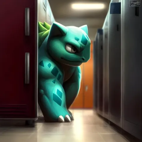 p_Photorealism, realistic, <lora:add_detail:1.0> add_detail, masterpiece, best quality, detailed, soft dim lighting, locker room,
<lora:Bulbasaur_Pokemon:0.8> Bulbasaur_Pokemon, (anthro:1.1), male, solo, (muscular:1.1),