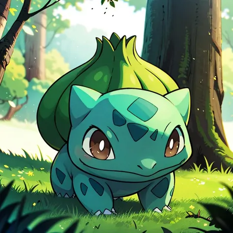NSFW, big boobs, big hips, furry, centered, award winning photo, (looking at viewer:1.2), |  Bulbasaur_Pokemon, |forest, big trees | bokeh, depth of field, cinematic composition, | <lora:Bulbasaur_Pokemon:0.8>