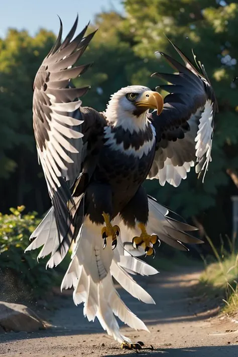 (masterpiece:1.3),(best quality:1.2),8k,absurdres,unity 8k wallpapper,(extremely detailed:1.3),highestres,<lora:landing_wings_sd-10:1> ,
landing_wings, solo, simple background, closed mouth, full body, wings, black eyes, no humans, bird, animal, yellow background, flying, animal focus, beak, blurry,eagle