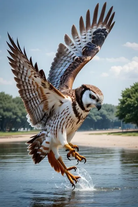 (masterpiece:1.3),(best quality:1.2),8k,absurdres,unity 8k wallpapper,(extremely detailed:1.3),highestres,
landing, wings, holding, full body, outdoors, sky, water, no humans, bird, animal, feathers, star (sky), fish, flying, realistic, animal focus, splashing, owl, beak, spread wings<lora:landing-10:1>