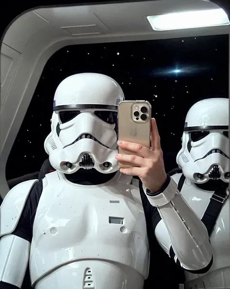 <lora:iphone_mirror_selfie_v01b:1>
((very grainy low resolution amateur:1.2))
iphone mirror selfie
man wearing stormtrooper outfit
on spaceship,