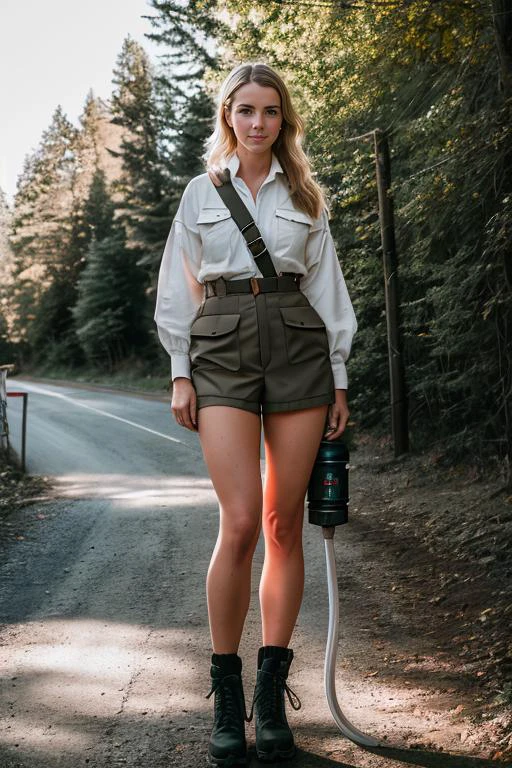 RAW photo, ScotMurm <lora:ScotMurm:0.9> , a (portrait:1.2) of full body a cute woman as a telephone pole lineman, (high detailed skin:1.2), 8k uhd, dslr, soft lighting, high quality, film grain, Fujifilm XT3