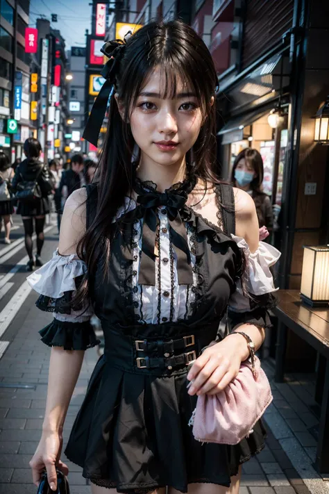 最high quality、high quality、best image quality、8K、最High resolution、High resolution、最high quality、masterpiece、RAW photo、whole photo、realistic atmosphere、(detailed face)、(fine hands、thumb1reference4)、(beauty of japan )、very nice face、beautiful face、((beautiful japanese girl))、(japanese woman), ((18 year old beautiful girl))、(glossy black hair)、(long straight hair)、((ponytail))、whole body、(small, round, upturned chest)、slim style、(shiny skin)、(Fair skin)、realistic human skin、realistic human body structure、perfect body, perfect face, perfect hands, perfect fingers, perfect lips, perfect eyes,perfect teeth、perfect background, beautiful skin,looking at camera、natural soft light、The shape of the nipple is clearly visible、The shape of the genitals is clearly visible、in tokyo akihabara、on the road、in the crowd、((Sheer transparent random color metallic(english maid clothes、French Maid Clothing、gothic maid outfit、german maid clothes、backless maid clothes、Edwardian Maid Clothes、Garcon look maid clothes、Miniskirt Maid Clothing、Victorian Maid Clothing、classical maid clothes、steampunk maid outfit))