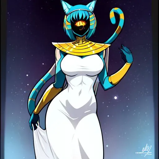 nyanlathotep, <lora:nyanlathotep:0.8>, female, sexy, humanoid, egyptian clothing, transparent clothing, masterpiece, short hair, blue hair, cat ears
