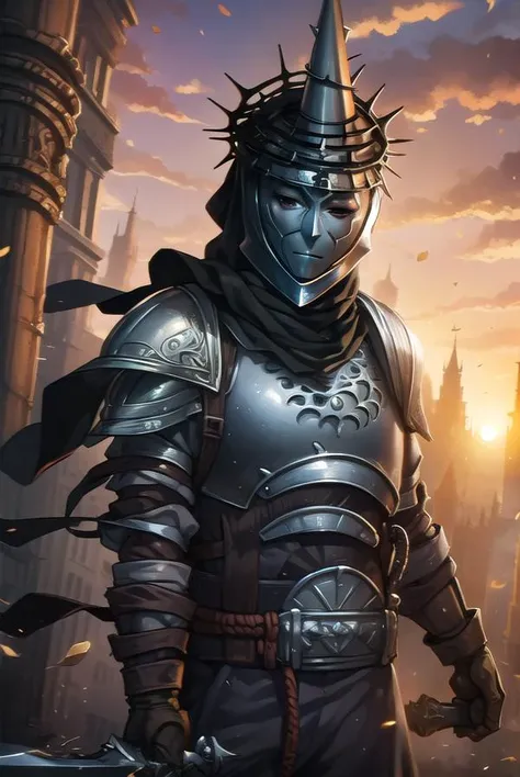 penitentone, <lyco:penitentone-LYCORIStest:1>,
penitent one, gloves, 1boy, holding, weapon, sword, cape, holding weapon, armor, capelet, holding sword, helmet, shoulder armor, brown gloves, pauldrons, breastplate, full armor, (covered face:1.7), (black eyes:1.5),
BREAK ,
BREAK looking at viewer,
BREAK outdoors, castle,
BREAK <lora:GoodHands-vanilla:1>, (masterpiece:1.2), best quality, high resolution, unity 8k wallpaper, (illustration:0.8), (beautiful detailed eyes:1.6), extremely detailed face, perfect lighting, extremely detailed CG, (perfect hands, perfect anatomy),