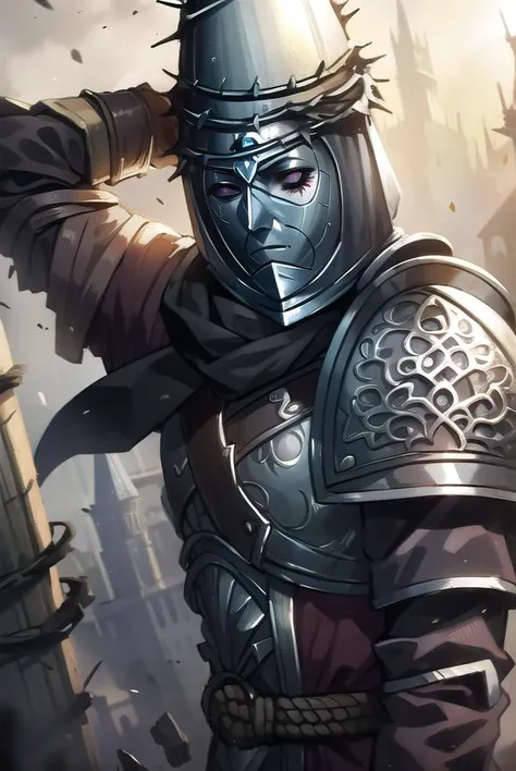 penitentone, <lyco:penitentone-LYCORIStest:1>,
penitent one, gloves, 1boy, holding, weapon, sword, cape, holding weapon, armor, capelet, holding sword, helmet, shoulder armor, brown gloves, pauldrons, breastplate, full armor, (covered face:1.7), (black eyes:1.5),
BREAK ,
BREAK looking at viewer,
BREAK outdoors, castle,
BREAK <lora:GoodHands-vanilla:1>, (masterpiece:1.2), best quality, high resolution, unity 8k wallpaper, (illustration:0.8), (beautiful detailed eyes:1.6), extremely detailed face, perfect lighting, extremely detailed CG, (perfect hands, perfect anatomy),