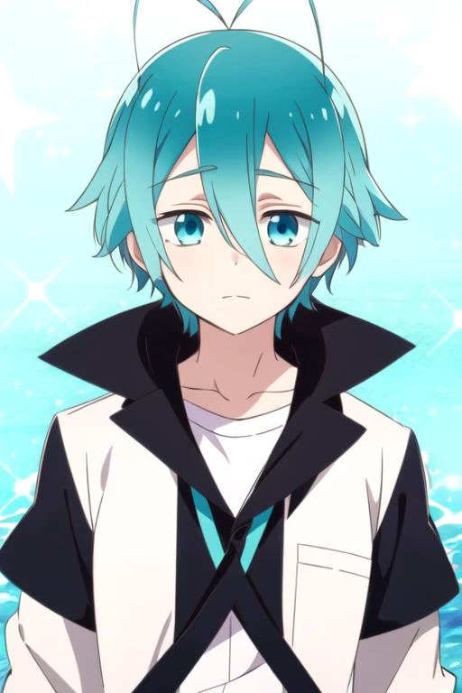 masterpiece, best quality, sketch, 1boy, solo, male focus, looking at viewer, upper body, , <lora:hibiki_kimiya:0.74>, hibiki_kimiya, aqua hair, aqua eyes