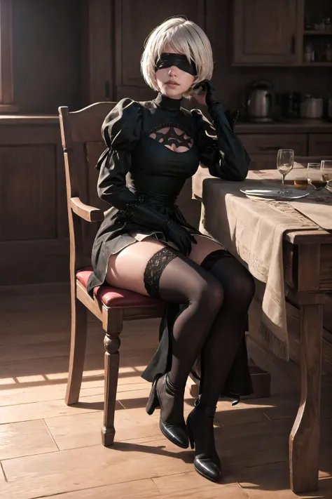 (detailed face:1.3),(full body:1.3),
<lora:n_2b-10:1>,n_2b,mole under mouth, large breasts, sitting on a chair,black blindfold,
Ultra-detail,(highres:1.1),best quality,(masterpiece:1.3),cinematic lighting,