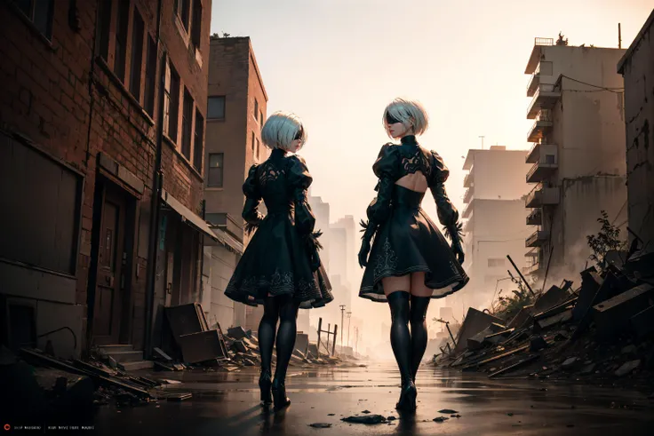 <lora:n_2b>,n_2b,blindfold,black blindfold,standing,looking back,landscape background,ruins,post apocalypse,Ultra-detail,(highres:1.1),best quality,(masterpiece:1.3),cinematic lighting,