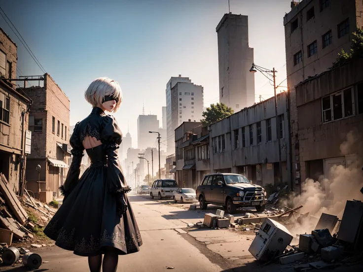 <lora:n_2b:0.8>,n_2b,blindfold,black blindfold,standing,looking back,
BREAK,
landscape background,ruins,post apocalypse,Ultra-detail,(highres:1.1),best quality,(masterpiece:1.3),cinematic lighting,
