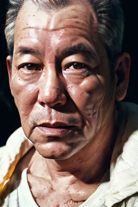 dressed, (photo realistic:1.4), (hyper realistic:1.4), (realistic:1.3),Be smoking,
(smoother lighting:1.05), (increase cinematic lighting quality:0.9), 32K,old man, 65 years old realistic lighting, backlighting, light on face, ray trace, (brightening light:1.2), (Increase quality:1.4),
(best quality real texture skin:1.4), finely detailed eyes, finely detailed face, finely quality eyes,
(tired and sleepy and satisfied:0.0), face closeup, t-shirts,
(Increase body line mood:1.1), (Increase skin texture beauty:1.1)
<lora:lizhaoji:0.8>