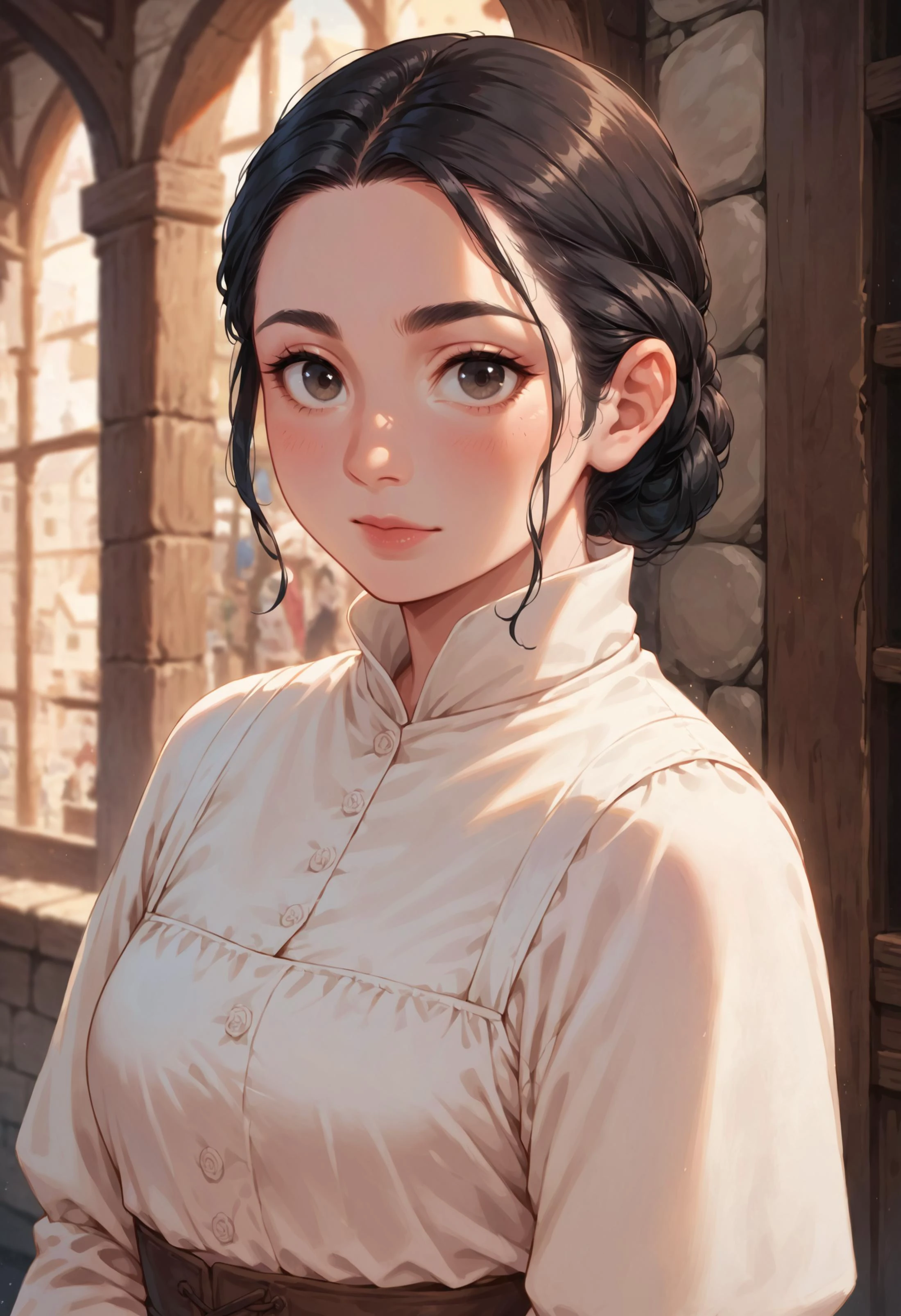 score_9, score_8_up, score_7_up, jroq,
black hair, white dress, medieval village, portrait, looking at viewer,
<lora:Jacqueline_Roque_Pony:0.8>
