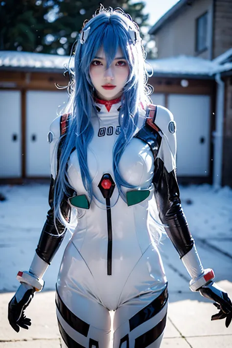 cowboy_shot,super high resolution,best quality,Photos,4k,(Realistic:1.2),1girl,:d,<lora:ayanami_cosplay_costume_v2:0.7>,ayanami_cosplay_costume,plugsuit,blue hair,ayanami rei,pilot suit,cosplay,long hair,interface headset,hairpods,gloves,bracer,skin tight,