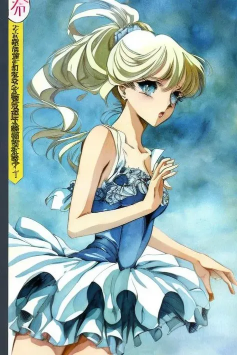 RETRO MANGA, 1girl surprising ,color, detailed, bishojo, school, detailed background, romance, water color, playing ballet