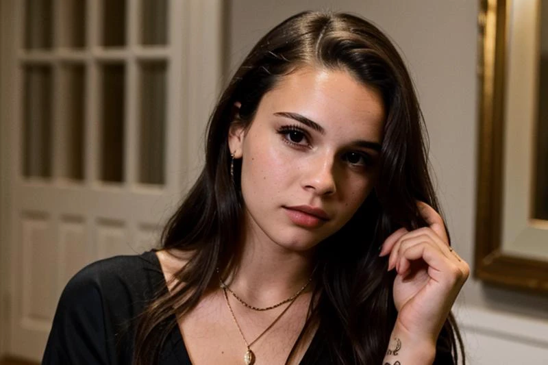 beamiller a close up photo of a beautiful 26 year old woman wearing a dress