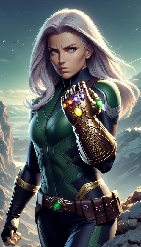 anime X-Men character Rogue, wearing the InfinityGauntlet