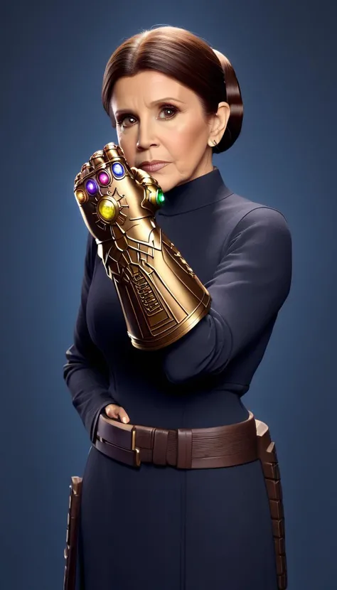 anime Carrie Fisher, wearing the InfinityGauntlet