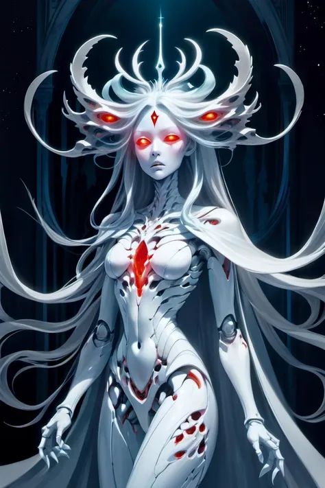 hyper detailed masterpiece, dynamic realistic digital art, awesome quality, (Ethereal otherworldly ghost-like soul-like nebulous incorporeal phantasmal vaporous wraith-like:2.0) (unnatural, holographic:1.5) specter silhouette, Long flowing hair,(Pale white transparent transluscent lucid:2.0) skin, fantasy,
grayish tattered gown, boney hands with claws,
dim red eyes,
Expression of sorrow,eerie, stygical,
floating, gliding