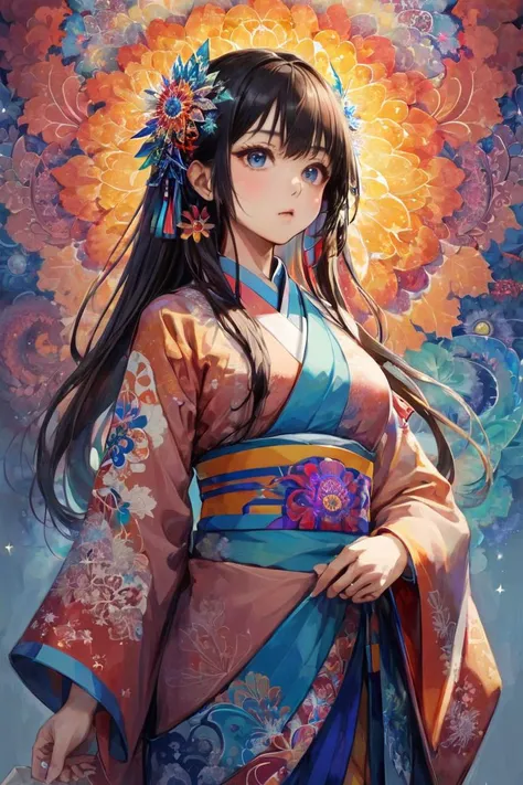 anime, masterpiece, top quality, best quality, official art, highest details, beautiful and aesthetic, 1girl, (fractal art:1.3), colorful, <lora:kwFemale_Beta40-SDXL_v1:1>, asian