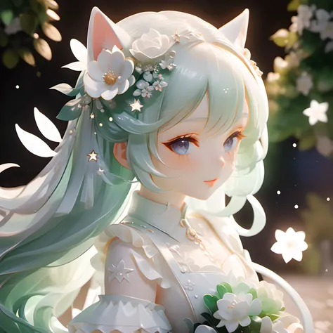 1 KAWAII cat girl. white gothic dress, flower garden, starry sky, Light reflects on the skin. bouquet. jade hair ornament.
__haircolor__ hair, __hairstyle__, __eyecolor__ eye, __skin-color__ skin.
beautiful skin. extremely delicate and beautiful. ultra detailed. clear eyes, detailed eyes. bokeh.
Exact Physics. Perfect anatomy, best quality. ultra detailed.
<lora:jade:1>