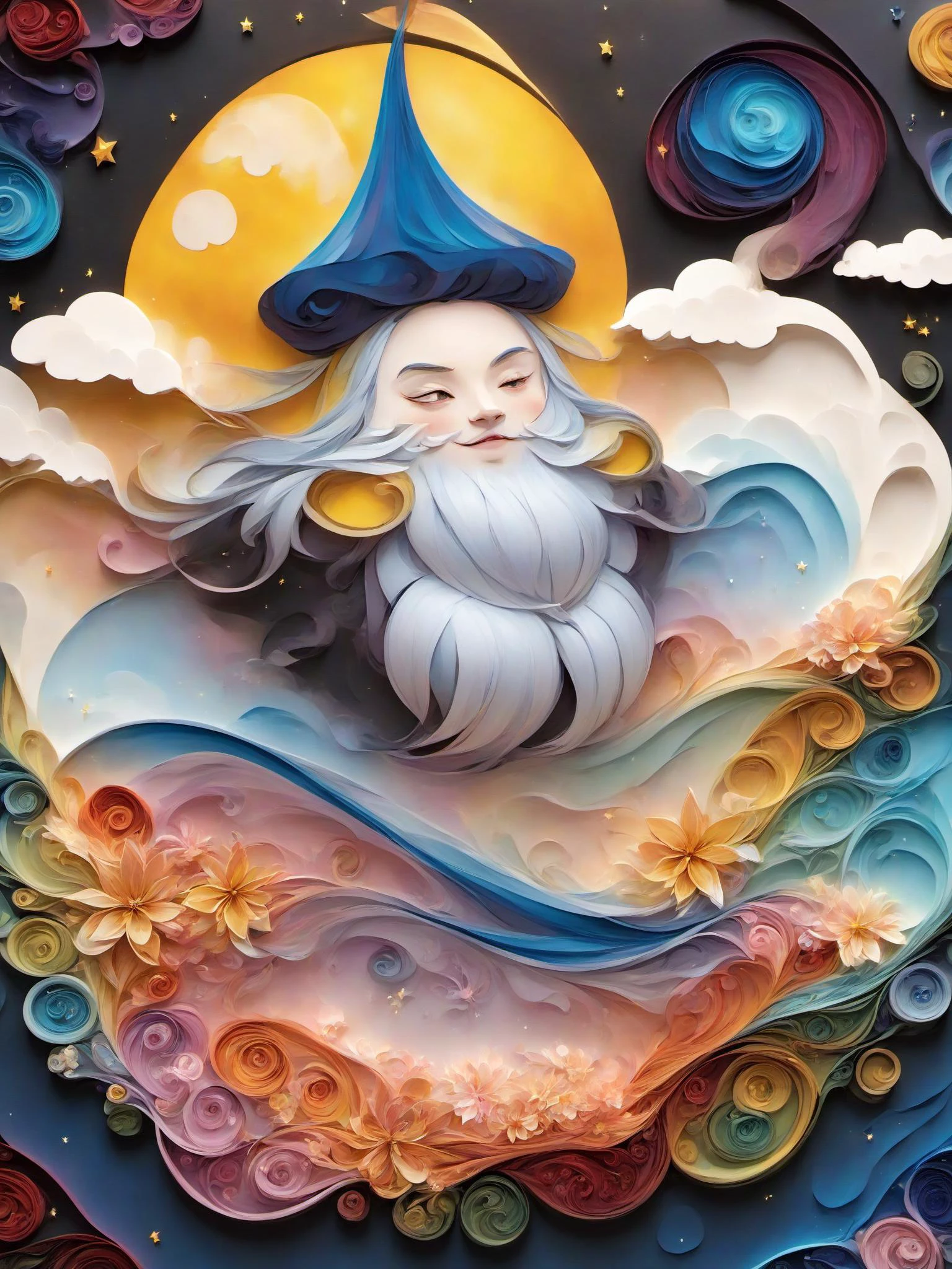 (masterpiece:1.2),(best quality:1.2),(ultra detailed:1.2),(official art:1.3),(beauty and aesthetics:0.9),detailed,(intricate:0.7),(highly detailed),(solo),
<lora:sdxl_yanzhi:1>,(yanzhi,paper quilling),meteor shower,rainbow,lighting,luminous body,fluorescent bubbles,looking at viewer,
Thanos,happy,plump,peaceful,