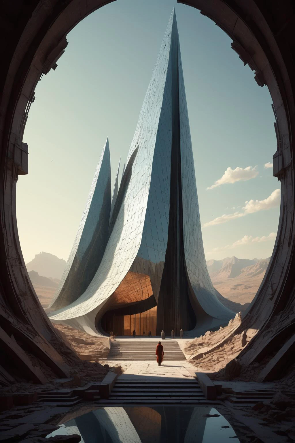 by Moebius and by Marc Simonetti,in the style of nicola samori,(dazzling , analog film but extremely masterful:1.4),(intricate details, masterpiece, best quality:1.4),
Architectural style,Clean lines,geometric shapes,minimalist,modern,architectural drawing,highly detailed,<lora:Scaleborn_SDXL:0.6>, SCALEBORN,
