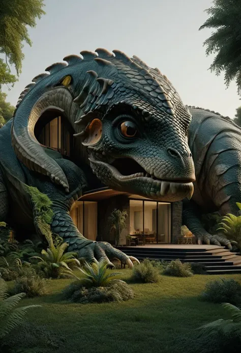 project, (house:1.3) in dinosaur, hexagonal scales, light and shadow, High detailed RAW color Photo, 8k,  <lora:Scaleborn_SDXL:0.9>  <lora:ral-mythcr:0.8>