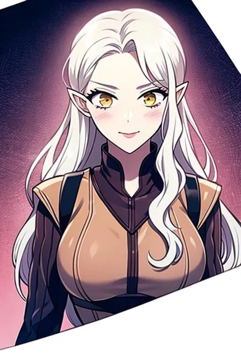 masterpiece, best quality, high quality,<lora:Erwin-10:0.8>Erwin,elf,long hair, white hair, yellow eyes, Leather suit
