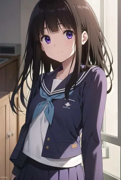 eruchitanda, <lora:eru chitanda s1-lora-nochekaiser:1>,
eru chitanda, long hair, black hair, bangs, blunt bangs, (purple eyes:1.1), sidelocks, smile,
BREAK skirt, school uniform, serafuku, kamiyama high school uniform \(hyouka\), black skirt, long sleeves, black sailor collar,
BREAK indoors, classroom,
BREAK looking at viewer, (cowboy shot:1.5),
BREAK <lyco:GoodHands-beta2:1>, (masterpiece:1.2), best quality, high resolution, unity 8k wallpaper, (illustration:0.8), (beautiful detailed eyes:1.6), extremely detailed face, perfect lighting, extremely detailed CG, (perfect hands, perfect anatomy),