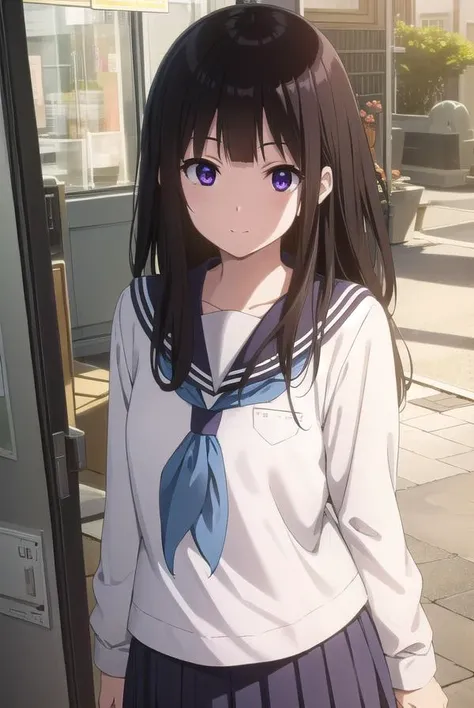 eruchitanda, <lora:eru chitanda s1-lora-nochekaiser:1>,
eru chitanda, long hair, black hair, bangs, blunt bangs, (purple eyes:1.1), sidelocks, smile,
BREAK skirt, school uniform, serafuku, kamiyama high school uniform \(hyouka\), black skirt, long sleeves, black sailor collar,
BREAK indoors, classroom,
BREAK looking at viewer, (cowboy shot:1.5),
BREAK <lyco:GoodHands-beta2:1>, (masterpiece:1.2), best quality, high resolution, unity 8k wallpaper, (illustration:0.8), (beautiful detailed eyes:1.6), extremely detailed face, perfect lighting, extremely detailed CG, (perfect hands, perfect anatomy),